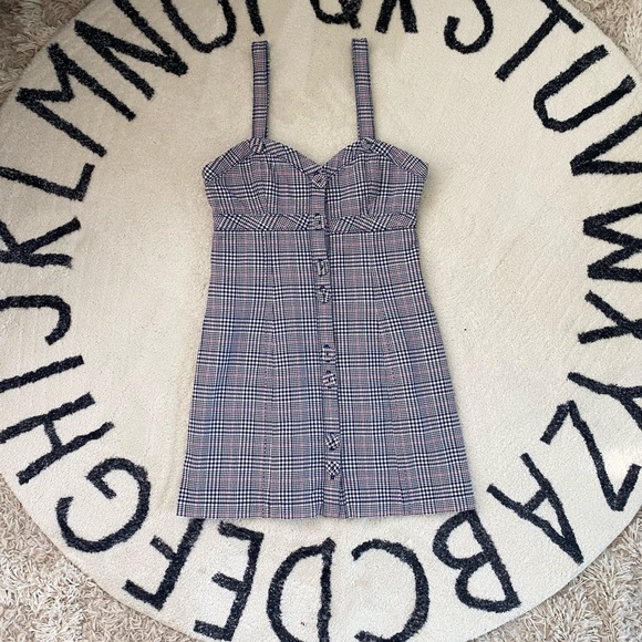 Talula Plaid Cotton Button Down Mini Dress Blue White Pink 2 - Picture 6 of 8